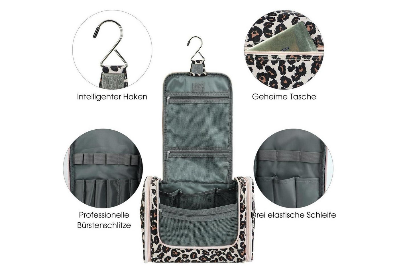 LuxusKollektion Kulturbeutel Kulturtasche Groß Waschbeutel Herren Damen Camping Reisen Rosa Leopard