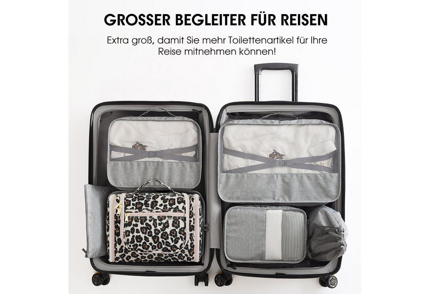 LuxusKollektion Kulturbeutel Kulturtasche Groß Waschbeutel Herren Damen Camping Reisen Rosa Leopard Bild 2
