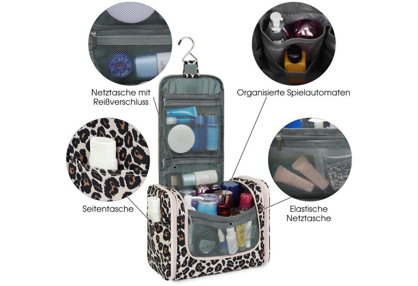 LuxusKollektion Kulturbeutel Kulturtasche Groß Waschbeutel Herren Damen Camping Reisen Rosa Leopard Bild 4