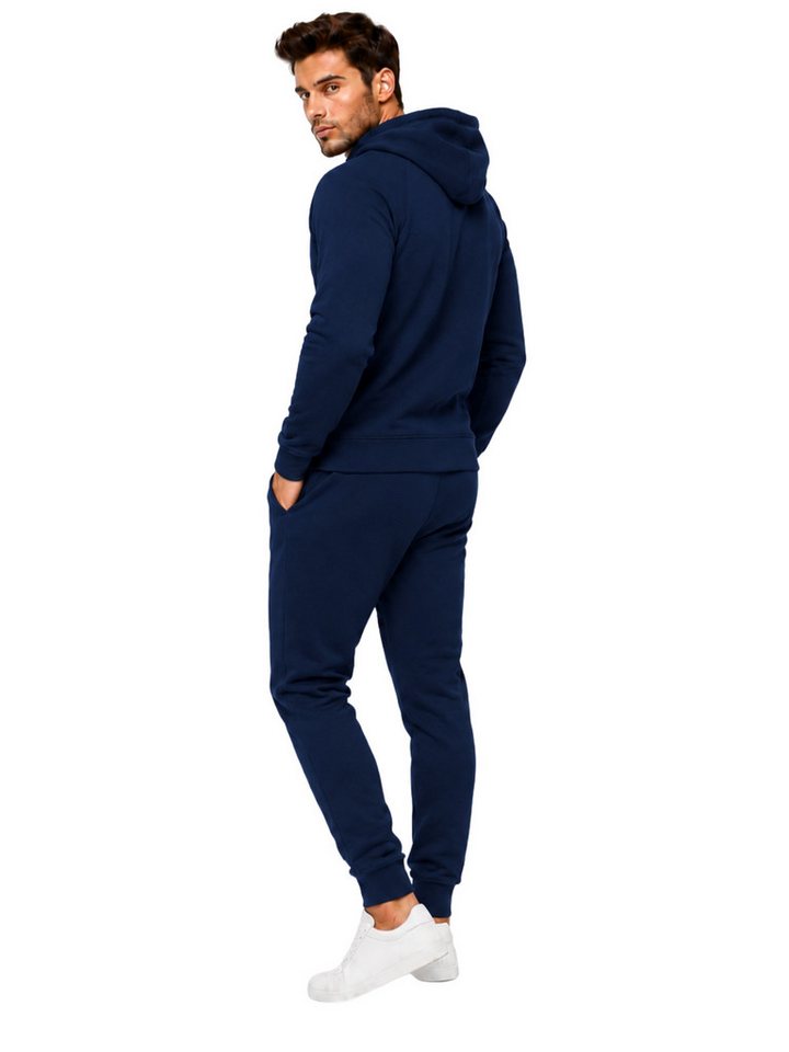 L.gonline Freizeitanzug Herren Jogginganzug einfarbig 100% BW 586 Navy XL (Kapuzenjacke mit Reißverschluss, Hose, 2-tlg), Fitness Freizeit Casual Bild 2