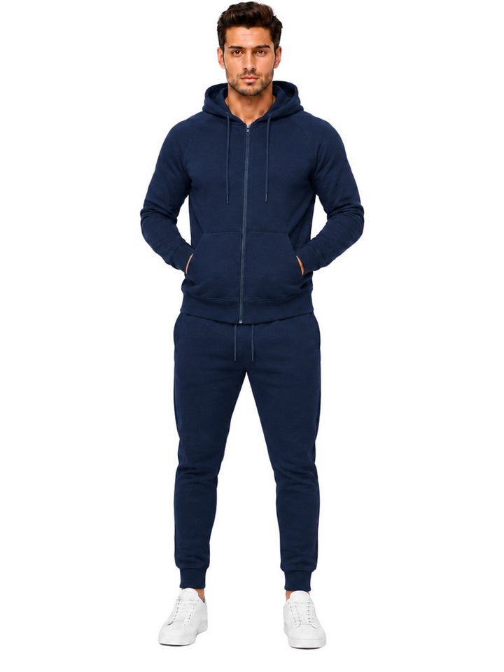 L.gonline Freizeitanzug Herren Jogginganzug einfarbig 100% BW 586 Navy XL (Kapuzenjacke mit Reißverschluss, Hose, 2-tlg), Fitness Freizeit Casual Bild 5