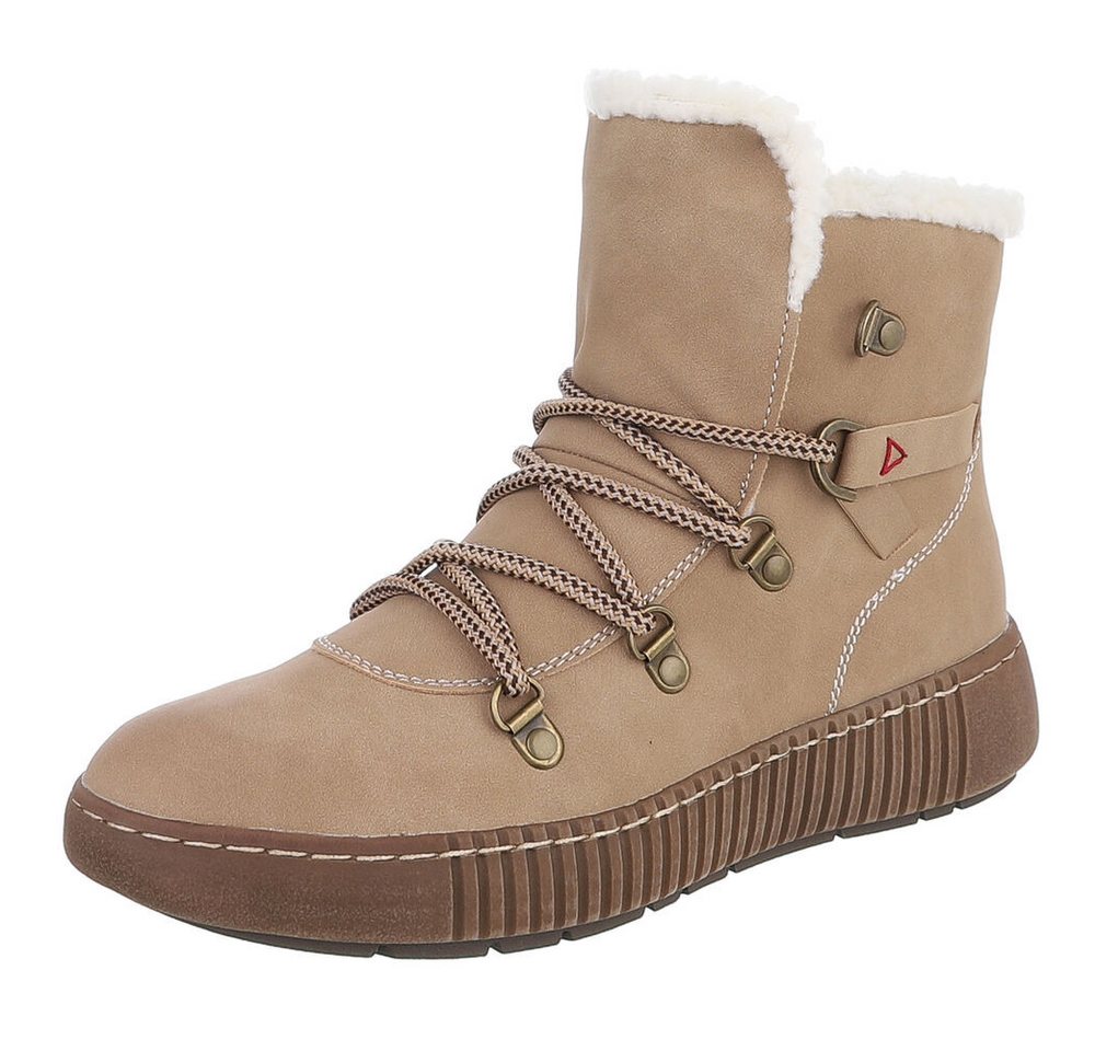 Ital-Design Damen Winterboots mit Futter und robuster Schnürung Snowboots (90827577) Flach Plateaustiefeletten in Beige Bild 3