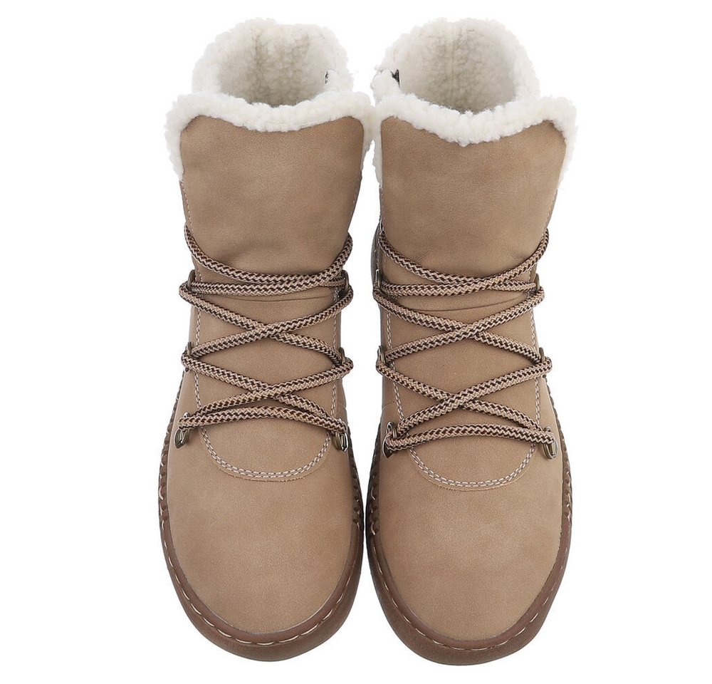 Ital-Design Damen Winterboots mit Futter und robuster Schnürung Snowboots (90827577) Flach Plateaustiefeletten in Beige Bild 4