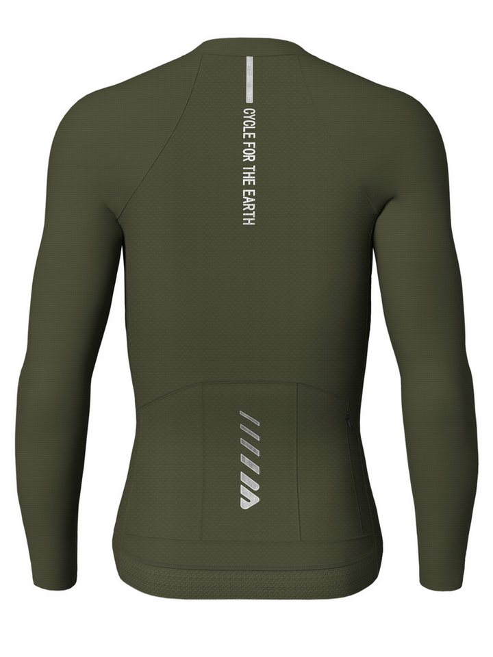Wulibike Radtrikot Herren Langarm Comfort-Fit, 4 Taschen & Mesh, Olivgrün (1-tlg) atmungsaktiv, feuchtigkeitsableitend und schnelltrocknend