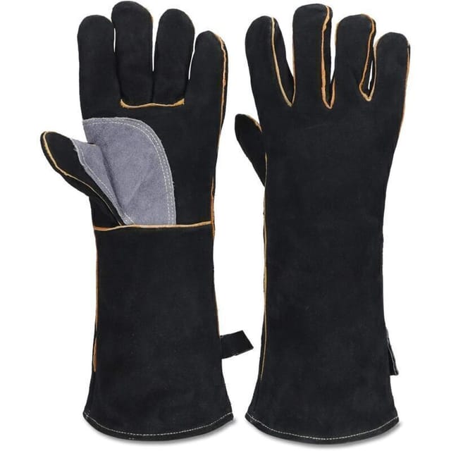 Hochtemperatur- Und Feuerfeste Handschuhe Aus Leder Mit Kevlar-nähten, Geeignet Für Kamine, Öfen, Backöfen, Grills, Schweißen, Barbecues, Mig-schweißen, Wärmedämmhandschuhe