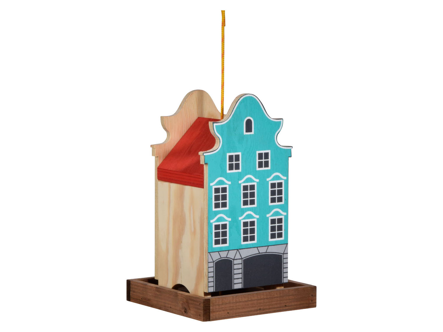 DOBAR Buntes Deko-Vogelhaus Münster, 19 x 19 x 30 cm (hellblau/rot) Bild 2