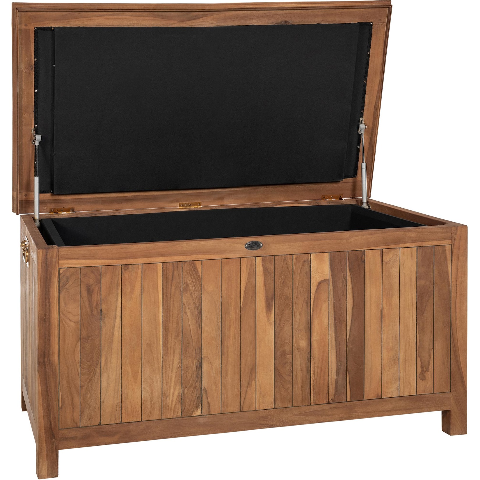 CLP Auflagenbox aus Teakholz mit Gasdruckfeder-Deckel und großem Stauraum Novena, robuste Gartenbox für Kissen und Gartenaccessoires