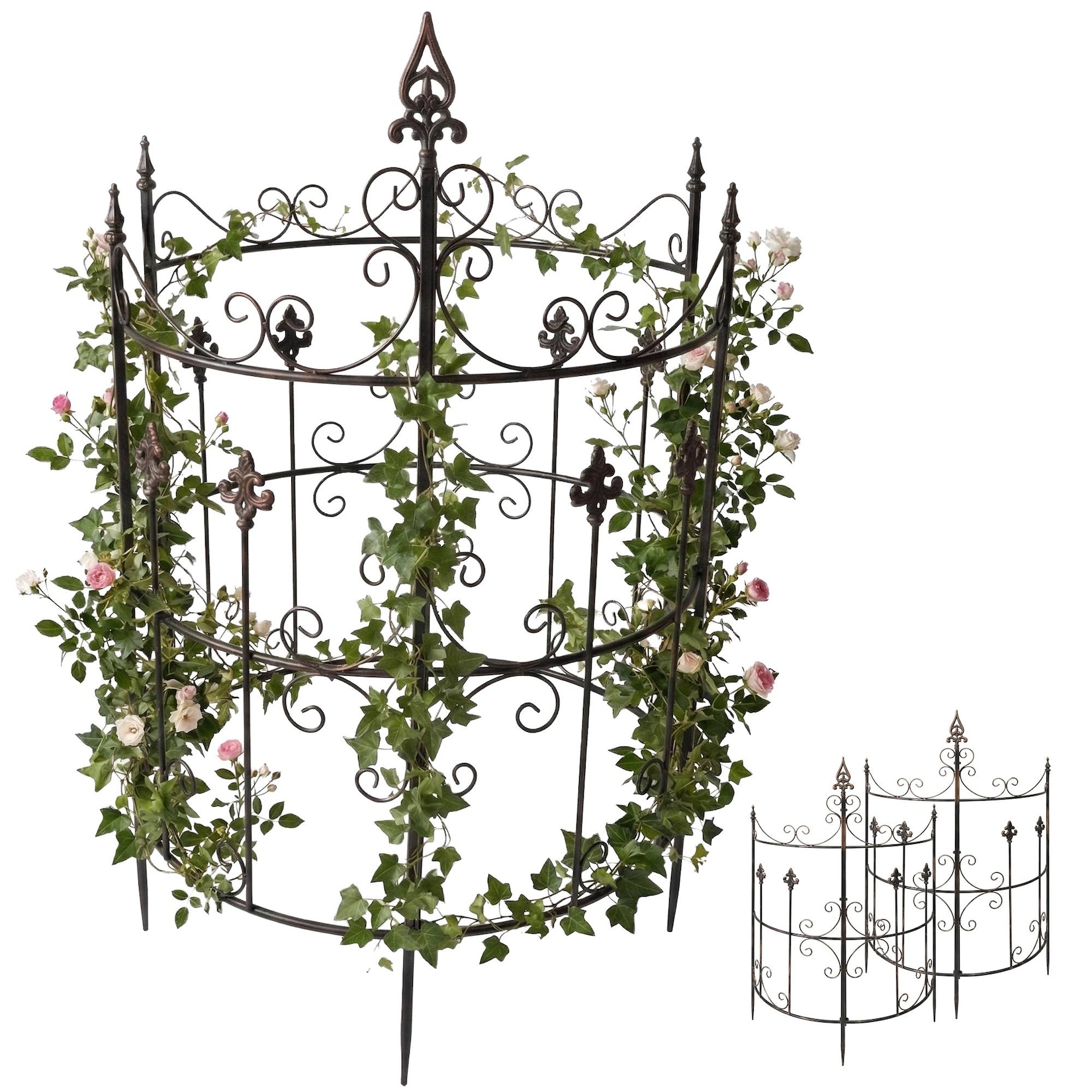 CLP Rankgitter Metall 2er Set Klivia, dekorative Rankhilfe mit Zierspitzen, leicht montierbar, ideal für Rosen und Clematis im Garten