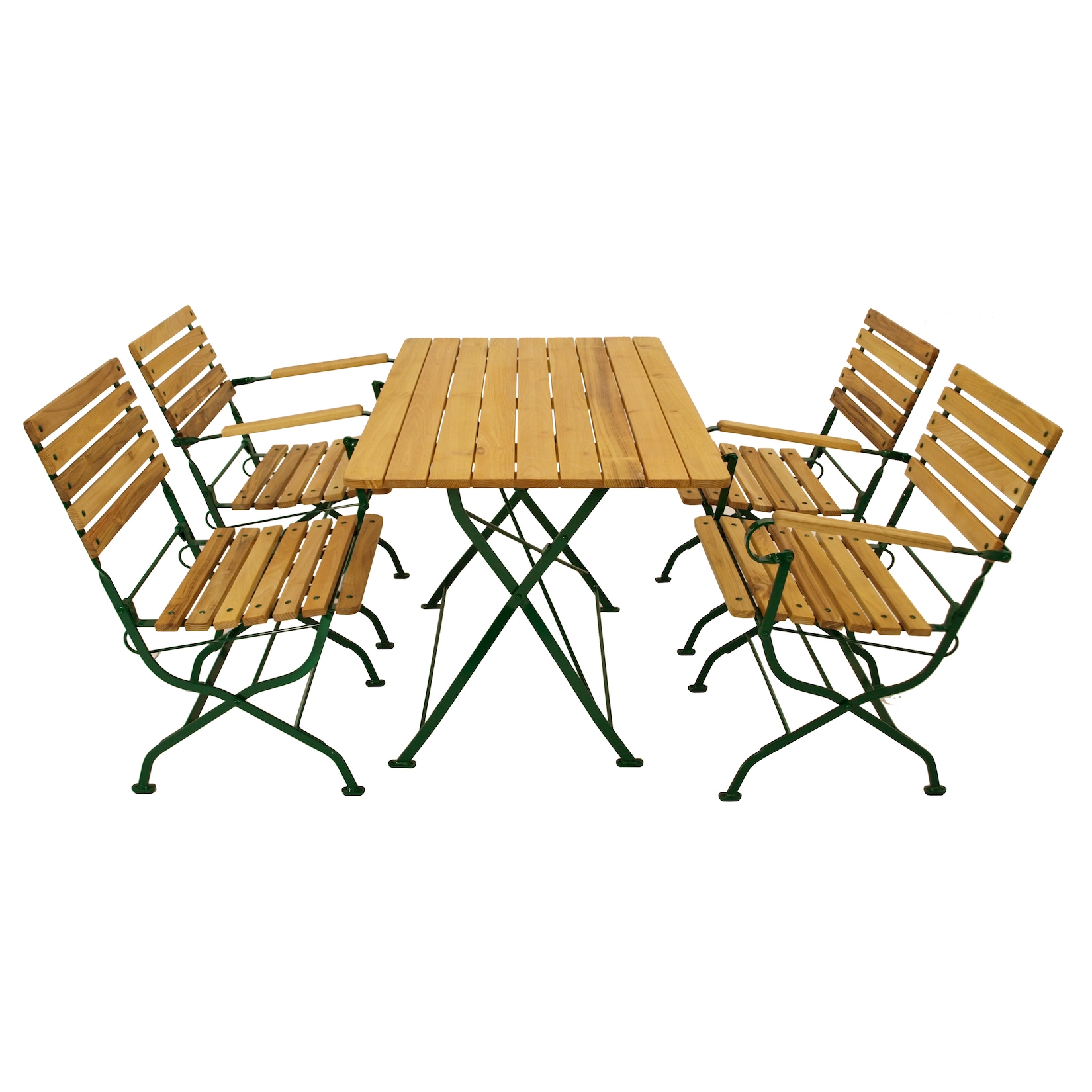 Klappgarnitur PASSAU 5-teilig, Flachstahl grün + Robinie, klappbar