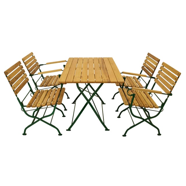 Klappgarnitur PASSAU 5-teilig, Flachstahl grün + Robinie, klappbar