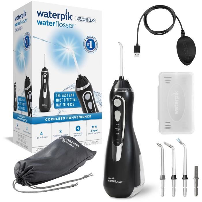 Jet Dentaire - Waterpik - Wp-582 Advanced - Kabellos - Wiederaufladbar - 3 Druckstufen - 4 Aufsätze