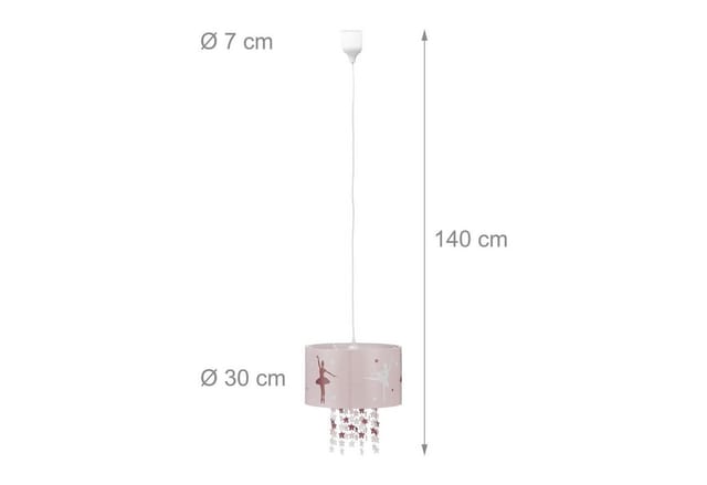 Hängelampe für Mädchen, Kinderlampe m. Ballerina Motiv, Pendelleuchte m. Stern-Mobile f. Kinderzimmer, rosa - Relaxdays