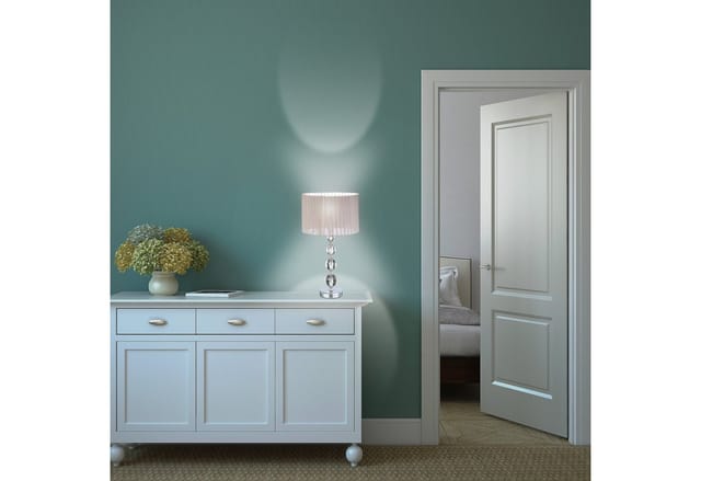 Nachttischlampe Kristall, Stoffschirm, HxD: 53 x 29,5 cm, Tischlampe Wohnzimmer & Schlafzimmer, grau/silber - Relaxdays