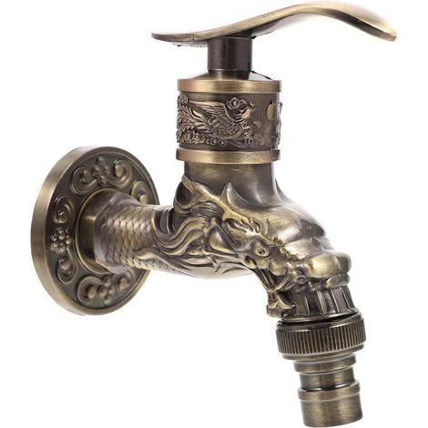 Drachenförmig Geschnitzter Wasserhahn, Retro-gartenwasserhahn, Geeignet Für Waschmaschinen, Badezimmer Und Gärten Im Freien, Zur Wandmontage.