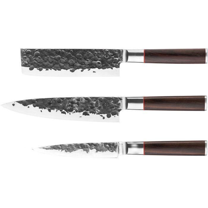 Messerset - Geschmiedet - Brut - Japanischer Stahl 440c - Griff Aus Dalbergia - 3 Teile