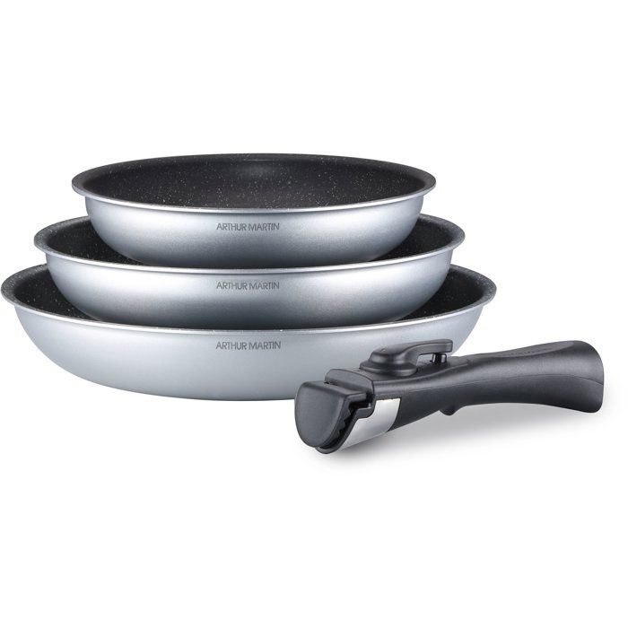 Set Aus 3 Pfannen - Für Alle Herdarten Einschließlich Induktion - 20-24-28 Cm Arthur Martin - Am521s - Aluminium - Antihaftbeschichtet - Abnehmbare Griffe