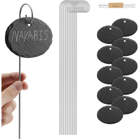 10 Schiefer-pflanzenetiketten Für Den Gemüsegarten – Ovale Pflanzenstecker Mit Langem Stiel (40 Cm) – Etiketten 10 X 7 Cm – Garten, Balkon, Pflanzen, Gemüse, Blumen