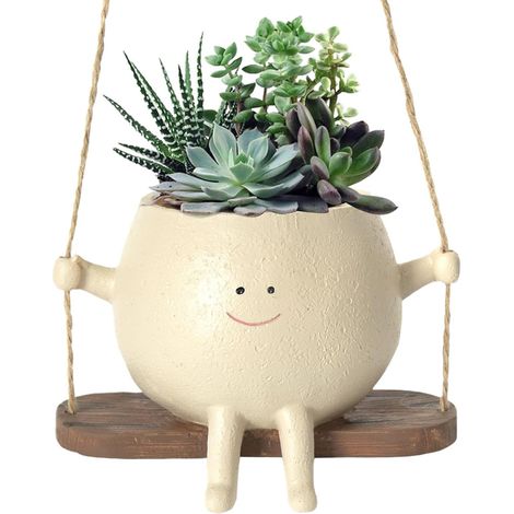 Hängender Pflanzkübel Mit Schaukel Und Lächelndem Gesicht, Ideal Für Sukkulenten Und Kakteen – Dekorativer Blumentopf Für Drinnen Und Draußen – Für Schlafzimmer, Balkon Und Garten