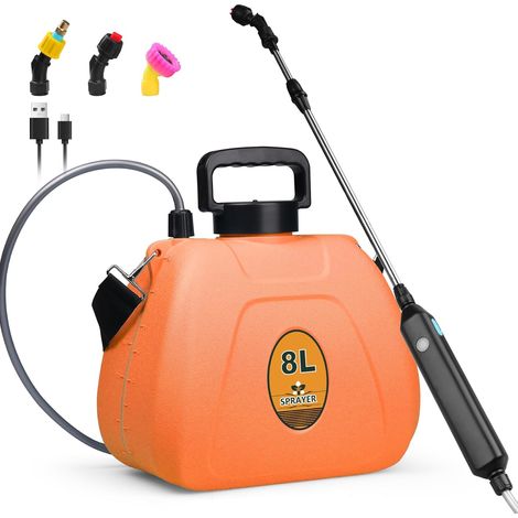 Elektrisches Rückensprühgerät Mit 8 Litern Fassungsvermögen, Teleskoplanze Und 3 Düsen, 1500-mah-akku – Für Garten, Unkrautbekämpfung, Dachreinigung, Terrasse Und Auto (orange)