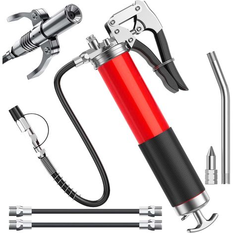 Manuelle Fettpresse: Professionelle Fettpresse Mit 7000 Psi, Einhandgriff, Flexiblem Schlauch, Starrer Verlängerung Und Spitzer Düse Für 400-cm³-kartuschen