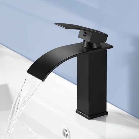 Moderne, Elegante Waschtischarmatur, Edelstahl 304, Wasserfallarmatur, Schwarz, G 3/8, Ohne Ablaufgarnitur.
