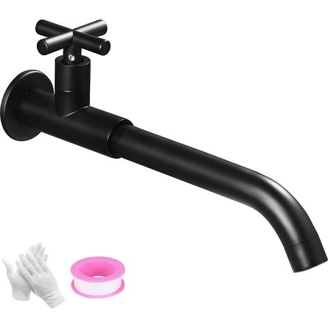 Schwarze Wandarmatur Für Waschbecken, Gartenarmatur Aus Schwarzem Messing, 360° Schwenkbarer Kaltwasser-spültischhahn Für Küche, Außenbereich, Ausgussbecken, Spülbecken, Badezimmer