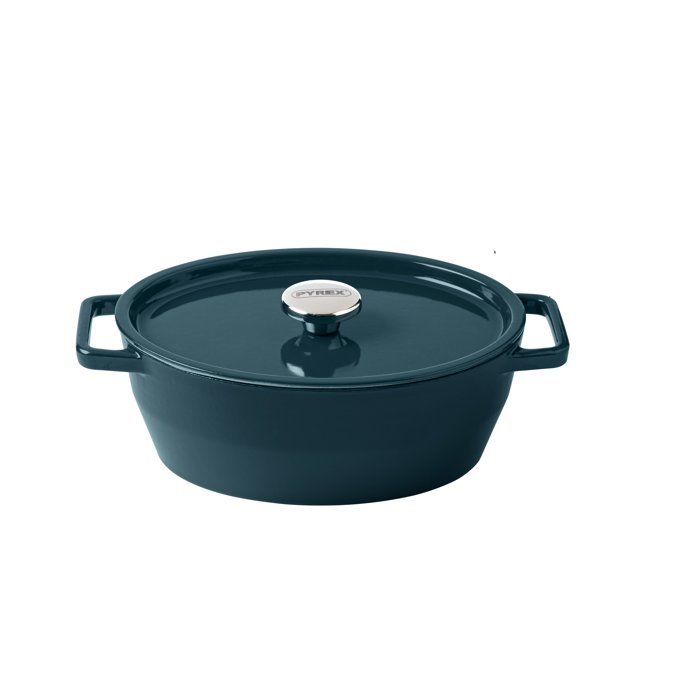 Ovale Cocotte - Pyrex - Slow Cook - 29 Cm - Gusseisen - Tiefblau