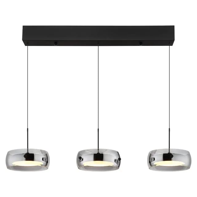 LED Pendelleuchte Hängelampe Deckenlampe Metall schwarz rauchglas H 120 cm