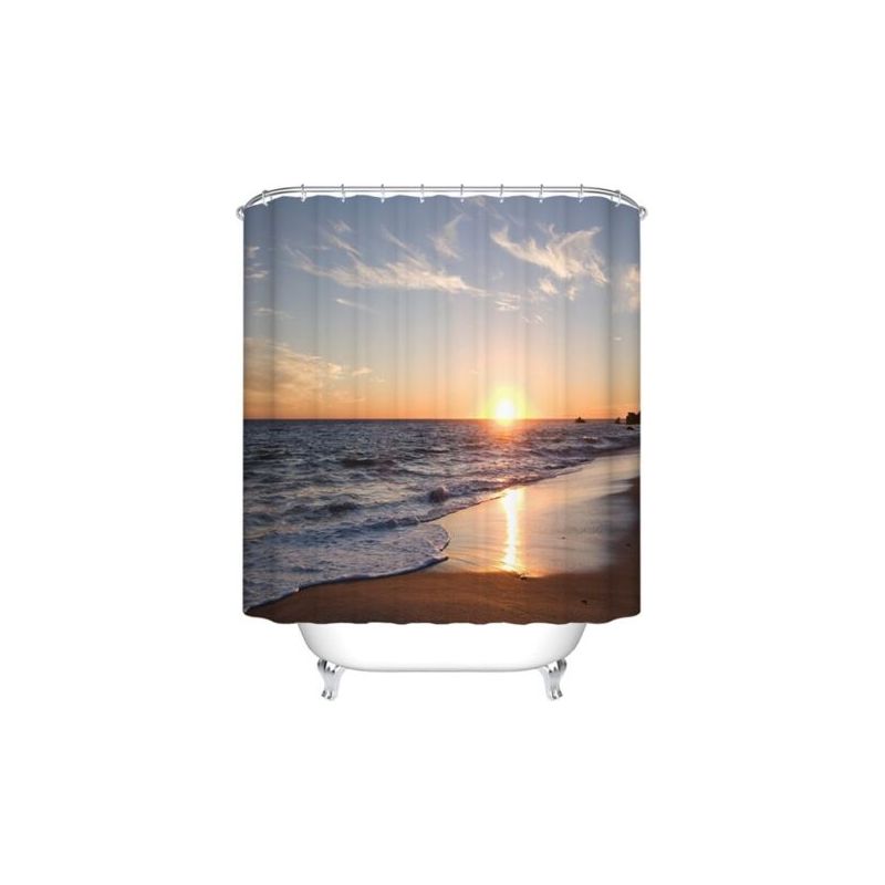 72 X 72 Zoll Großer Duschvorhang Mit Strandmotiv, Meereswellenmuster Für Badezimmerdekoration, Schimmelresistent Und Wasserdicht, Aus Polyestergewebe – Chrom