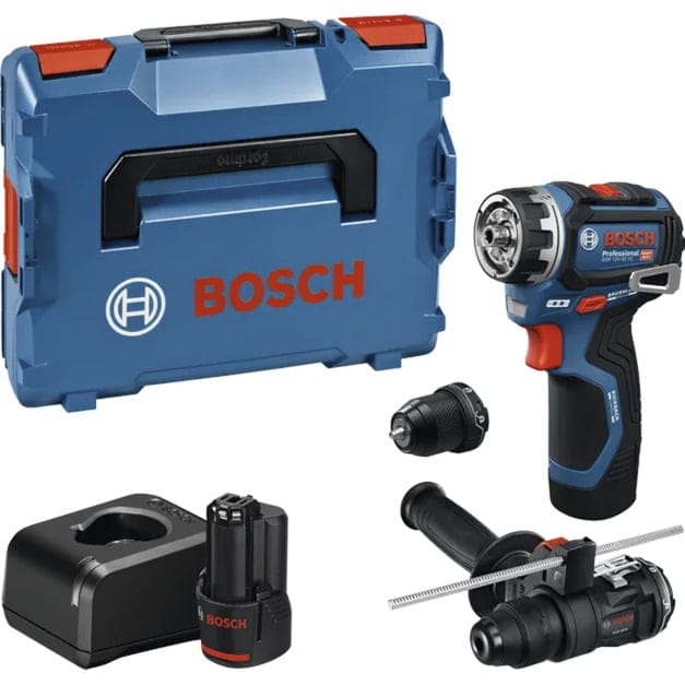 Bosch Professional Bosch Akku-Bohrschrauber GSR 12V-32 FC, incl. 2x Akku GBA 2 Ah, Ladegerät, Aufs., Zusatzhandg., Tiefenan., L-BOXX