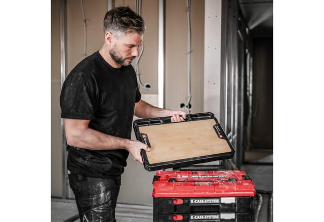 Original Einhell E-Case Arbeitsplatte (50 x 36 x 4,2 cm, max. 84 kg Nutzlast, Einhell E-Case System, robuster Bambus, Mobile Werkbank, Tragegriff,