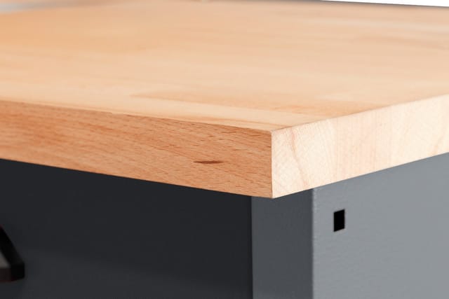 Küpper Werkbankset 70412-9, Breite 240 cm, Werkbank mit Vollbuchenplatte , Hängeschrank, 2x Lochwand inkl. 12 Metall-Standardhaken