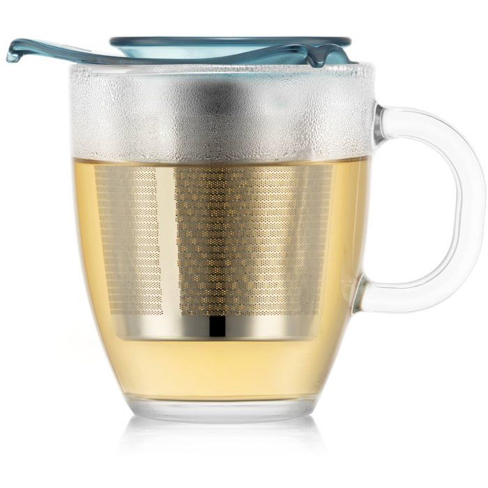 Set - Bodum - Yo-yo - Becher Aus Gehärtetem Glas Mit Teesieb Aus Edelstahl - Einzel - Hellblau - 0,35 L