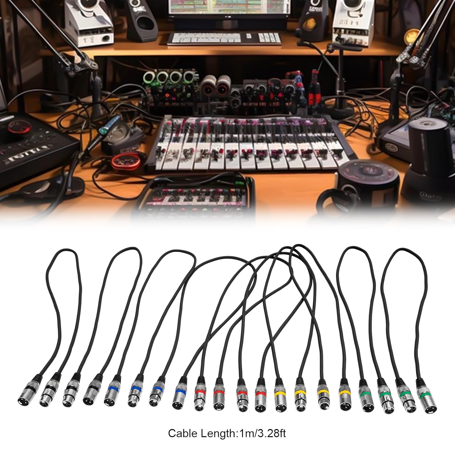 10pack Dmx Kabel 1m 3 Stifte, Xlr Kabel Set 3 Poliges Dmx Signalverbindungskabel Dmx Light Cable, Dmx Signalanschluss Kabel Kanone Für Dmx-lichtsteuerung Moving Head Bühnenscheinwerfer, Schwarz