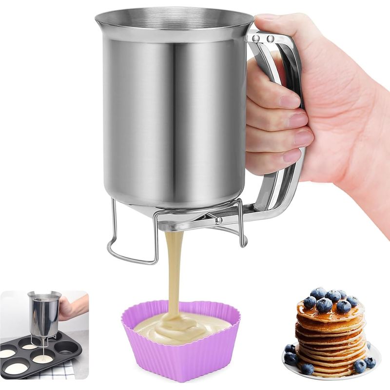Teigportionierer (680 Ml) Mit Quetschgriff, Geeignet Zum Ausgießen Von Teig Für Kuchen Und Pfannkuchen, Als Backtrichter Für Muffins, Teigportionierer Aus Edelstahl
