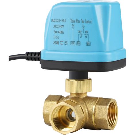 3-wege-motorkugelhahn Dn20 3/4 Zoll Ac 220 V, Motorisiertes Magnetventil, Elektrisches Messing-zonenventil, Blau