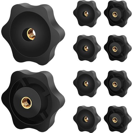 Packung Mit 10 M5-sternmuttern – Außendurchmesser: 32 Mm – Schwarz – Sternförmig – Messing-innengewinde – Für Maschinen Und Anlagen, Möbel, Werkzeugmaschinen