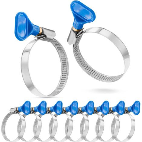 10x Schlauchschellen Mit Flügelmutter Aus Edelstahl, Klemmbereich 32–50 Mm, Güteklasse W2, Blau