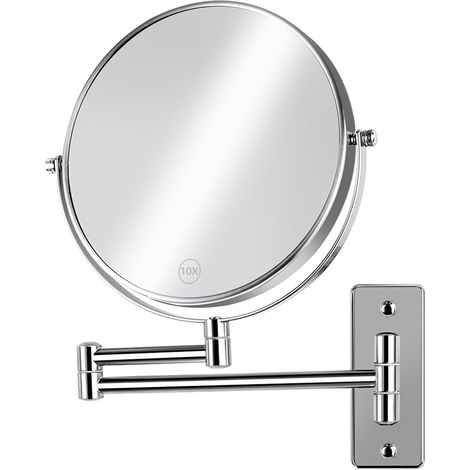 20,3 Cm Wandvergrößerungsspiegel, Doppelseitiger 1x/10x Rasierspiegel Mit Ausziehbarem Arm, 360° Drehbar, Für Schminktisch Und Badezimmer, Chrom-finish (ohne Beleuchtung)