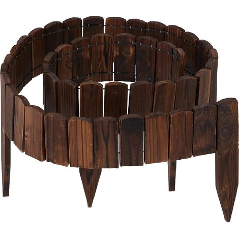 Garteneinfassung, 120 Cm Lang, 20 Cm Sichtbare Höhe, Holz, Blumenbeetzaun, Dunkelbraun.