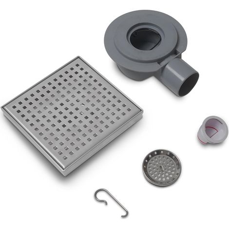 Quadratischer Bodenablauf 150 × 150 Mm, Ablaufrost Aus Edelstahl, Duschrinne Mit Verstellbarem, 360° Drehbarem Siphon, Mit Geruchsfilter Und Haarfilter