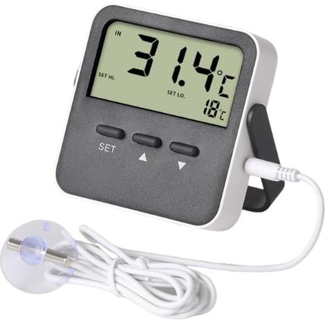 Digitales Thermometer-hygrometer Mit Hoch-/niedrigtemperaturalarm, Großes Display Für Innen- Und Außenbereich, Geeignet Für Aquarium, Kühlschrank, Gefrierschrank, -50 Bis 70 °c, Orange (schwarz)