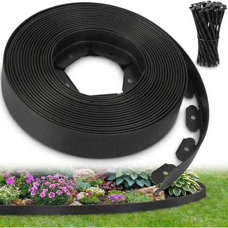 10 Meter Flexible Gartenrandleiste Für Den Außenbereich, Strapazierfähige 15 Cm Hohe Gartenrandleiste Aus Kunststoff Für Rasenflächen Und Wege, Mit 30 Bodenankern (schwarz, 10 Meter).