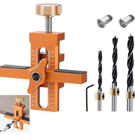 2-in-1 Montagehilfe Für Schranktüren Mit 3 Bohrern, Aluminiumlegierung, Verstellbar, Verstellbarer Positionierer Für Die Schranktürmontage