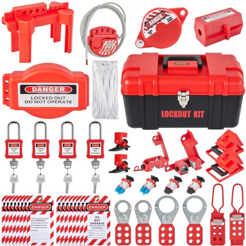 VEVOR 42-teiliges Lockout-Tagout-Kit, elektrisches LOTO-Sicherheits-Set mit Vorhängeschlössern, 5 Lockout-Arten, Haspen, Anhängern & Kabelbindern für
