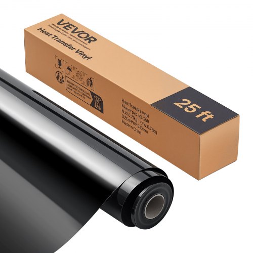 VEVOR Vinylfolie Wärmeübertragung Transferfolie (304,8 x 7260 mm), glänzend schwarze Bügelvinylrolle, kompatibel mit Schneidemaschinen, für