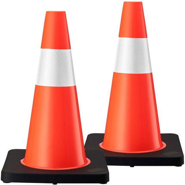 Wiltec Verkehrskegel 45 cm hoch 2 Stück, Leitkegel zum Absichern, Pylon reflektierend, Warnkegel aus robustem PVC und Gummi für Baustellen