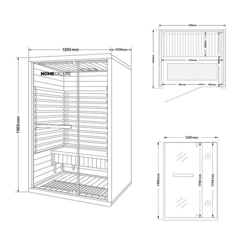 Home Deluxe - Infrarotkabine nero m - 195 x 120 cm für 2 Personen Infrarotkabine Wärmekabine Infrarotsauna Sauna
