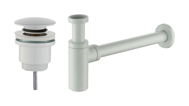 Standard-Ablauf- und Siphon-Set in undurchsichtigem Weiß, rund, für Waschbecken Damast KITSCA2 weiß matt