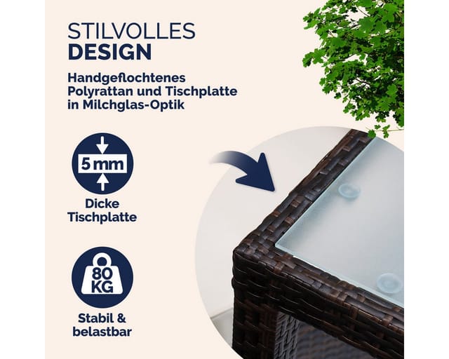 Gartenmöbel Set 6 Personen Stühle inkl. 7cm Polster Tisch 150x90cm Balkonmöbel 160kg Belastbar Wetterfest Polyrattan Stapelbar Terrasse Möbel Braun